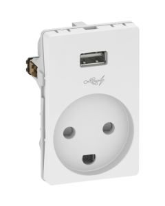 Lk fuga m/ usb lader stikkontakt hvid 2 pol med jord